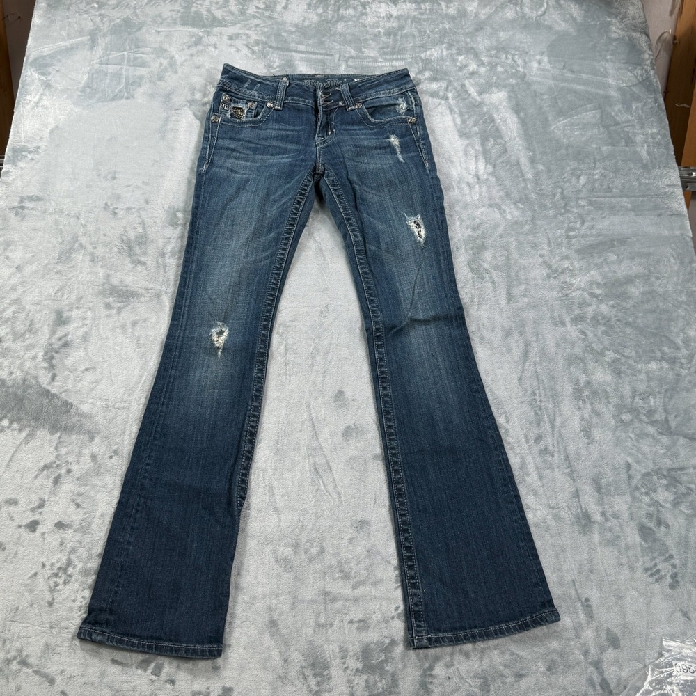 Miss Me Womens Bootcut Jeans Waist 28" Tag 27 Distressed Rhinestone Embellished